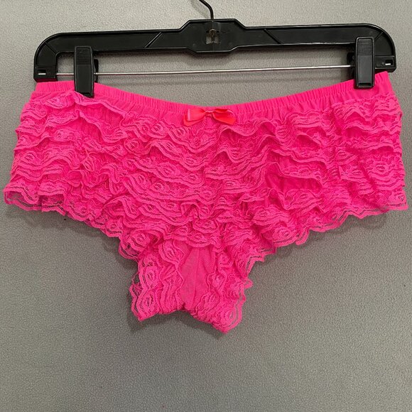 Raveware Accessories - Raveware Lingerie Neon Pink Ruffle Lace Boyshort Panties One Size